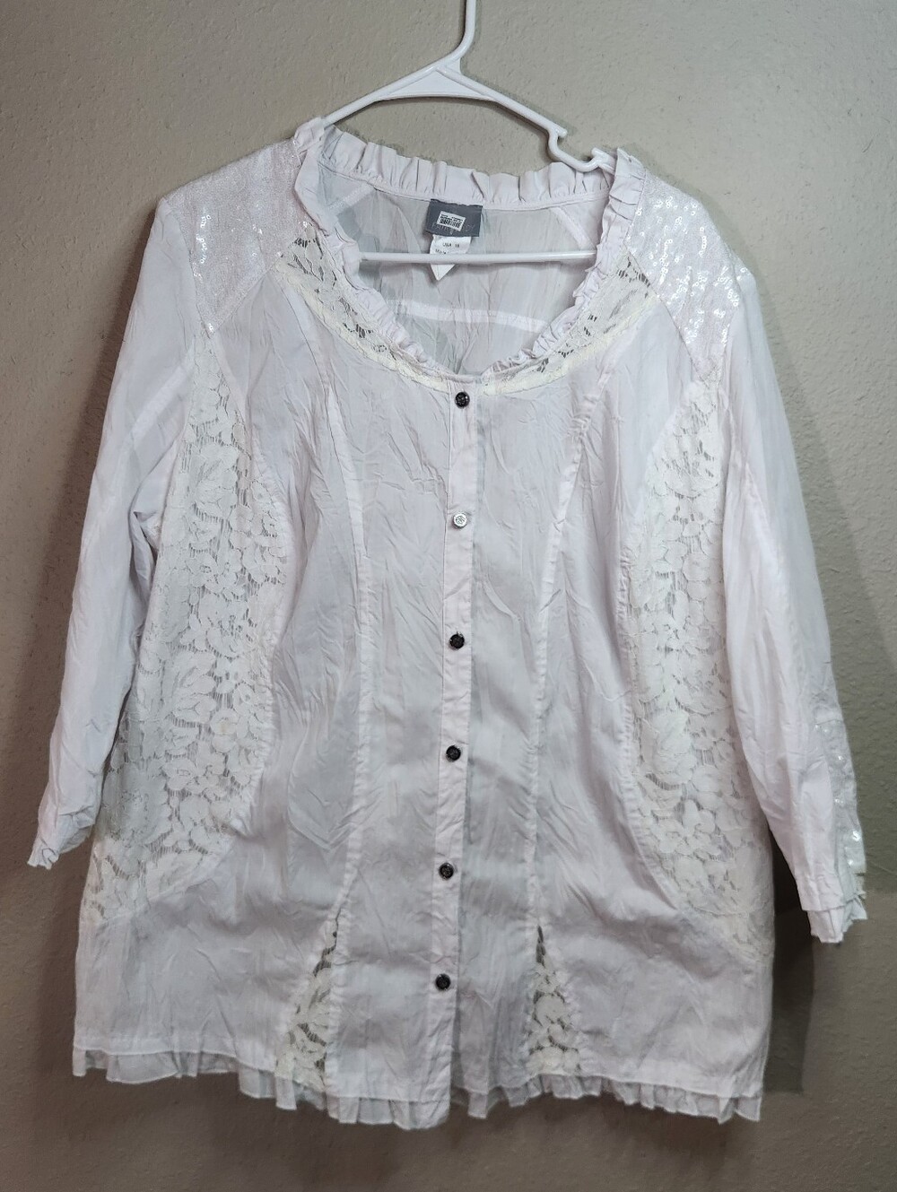 Fair Lady Size 16 White Lace Buttondown Blouse Top